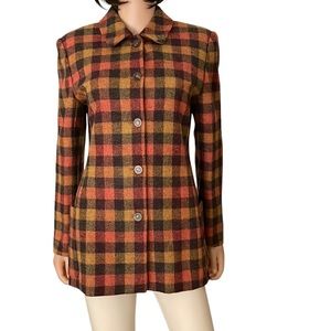 Vintage Lands’End plaid wool long blazer